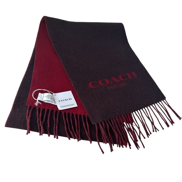 Coach Bi-Color Logo Scarf, Wool and Cashmere, Oxblood / Red, NWT - Picture 6 of 7